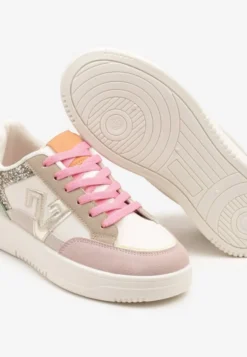 Różowo-Beżowe Sneakersy Ozdobione Metalicznymi Aplikacjami i Brokatem Pilliossa