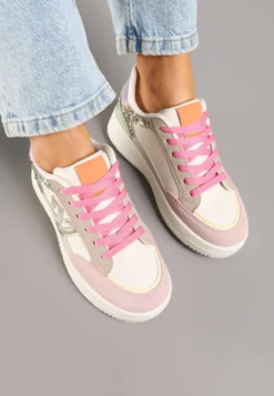Różowo-Beżowe Sneakersy Ozdobione Metalicznymi Aplikacjami i Brokatem Pilliossa