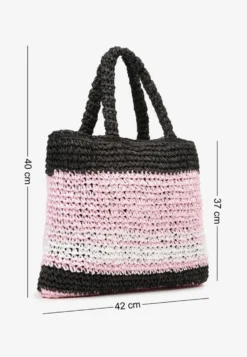 Różowo-Czarna Pleciona Torebka w Stylu Boho Ozdobiona Napisem Oegelia