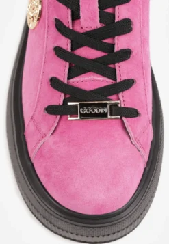 Różowo-Czarne Skórzane Sneakersy na Platformie z Aplikacją i Plecionym Paskiem Kaphophai