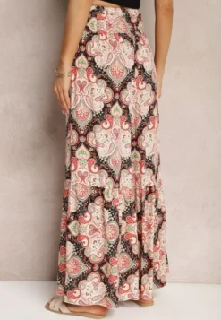 Różowo-Czarne Spodnie z Rozszerzanymi Nogawkami z Wiskozy High Waist z Gumką w Talii Nasie
