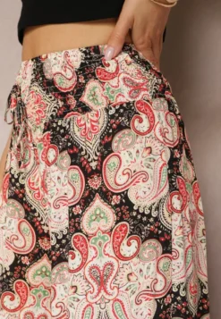 Różowo-Czarne Spodnie z Rozszerzanymi Nogawkami z Wiskozy High Waist z Gumką w Talii Nasie
