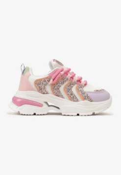 Różowo-fioletowe Sneakersy na Masywnej Podeszwie Odobione Brokatem Thirlas