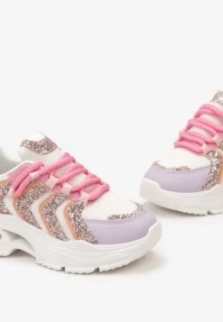 Różowo-fioletowe Sneakersy na Masywnej Podeszwie Odobione Brokatem Thirlas