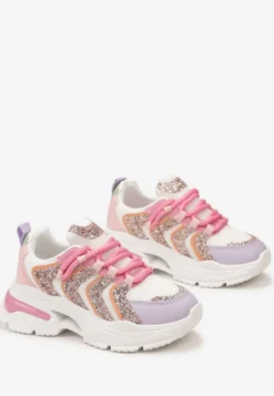 Różowo-fioletowe Sneakersy na Masywnej Podeszwie Odobione Brokatem Thirlas