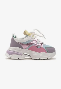 Różowo-Fioletowe Sneakersy na Platformie z Wycięciem i Grubymi Sznurówkami Bosylia