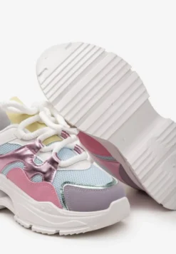 Różowo-Fioletowe Sneakersy na Platformie z Wycięciem i Grubymi Sznurówkami Bosylia