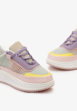 Różowo-Fioletowe Sznurowane Sneakersy na Platformie Dimakis