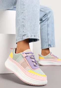 Różowo-Fioletowe Sznurowane Sneakersy na Platformie Dimakis