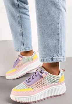 Różowo-Fioletowe Sznurowane Sneakersy na Platformie Dimakis