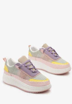 Różowo-Fioletowe Sznurowane Sneakersy na Platformie Dimakis