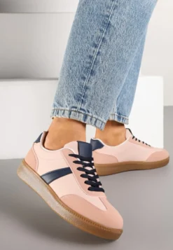 Różowo-Granatowe Sneakersy Tenisówki z Geometrycznym Wzorem Hanivra