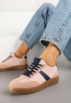 Różowo-Granatowe Sneakersy Tenisówki z Geometrycznym Wzorem Hanivra