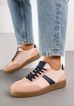 Różowo-Granatowe Sneakersy Tenisówki z Geometrycznym Wzorem Hanivra