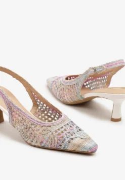 Różowo-Niebieskie Sandały na Szpilce Vices Slingback z Ażurową Cholewką Nilanira