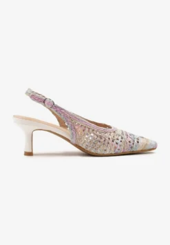 Różowo-Niebieskie Sandały na Szpilce Vices Slingback z Ażurową Cholewką Nilanira