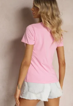 Różowy Bawełniany T-shirt ze Zwierzęcym Nadrukiem Zeliflea