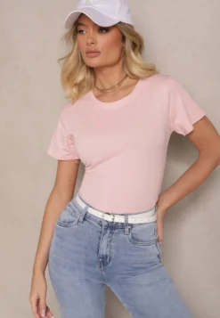 Różowy Casualowy Bawełniany T-shirt Rivali
