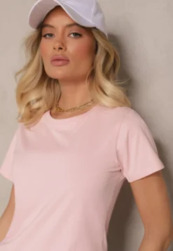 Różowy Casualowy Bawełniany T-shirt Rivali
