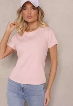 Różowy Casualowy Bawełniany T-shirt Rivali
