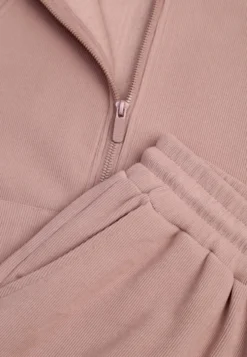 Różowy Komplet Dresowy Spodnie Wide Leg i Bluza na Suwak ze Stójką Milia