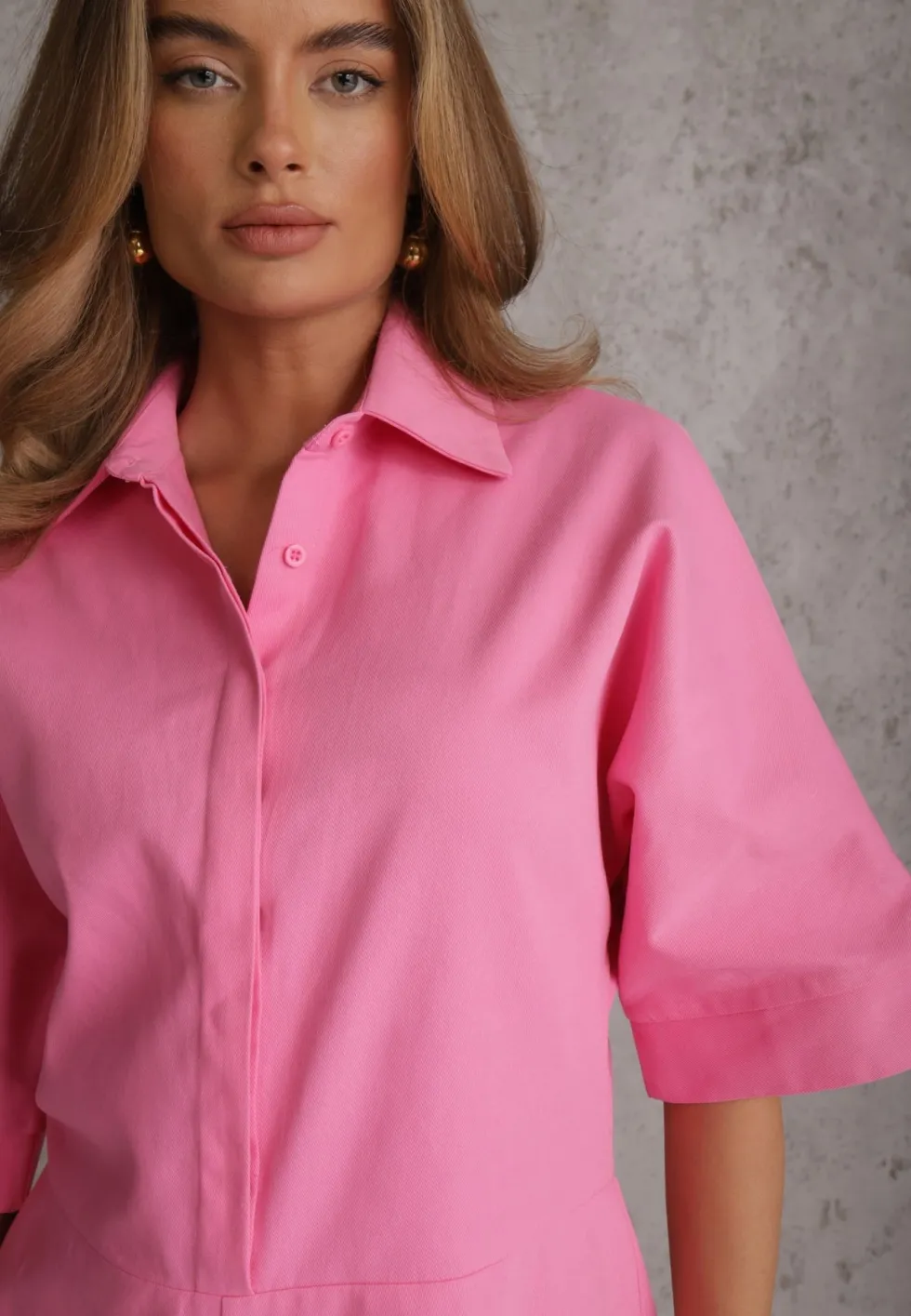 Różowy Krótki Kombinezon Bawełniany w Stylu Casual Arethanise