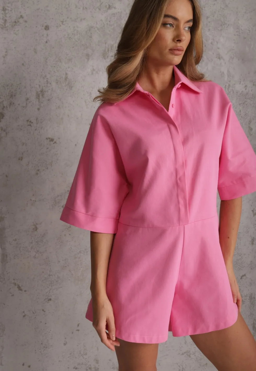 Różowy Krótki Kombinezon Bawełniany w Stylu Casual Arethanise