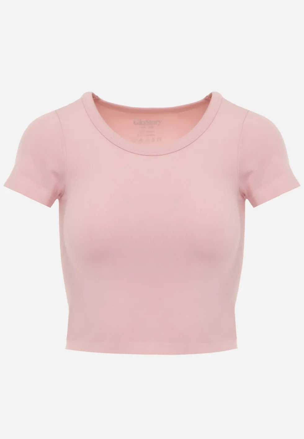 Różowy Krótki T-shirt Basic z Okrągłym Dekoltem Gresalor