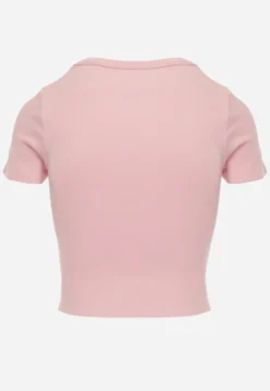 Różowy Krótki T-shirt Basic z Okrągłym Dekoltem Gresalor