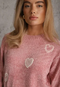 Różowy Sweter z Bawełną w Serca Veliko