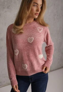 Różowy Sweter z Bawełną w Serca Veliko