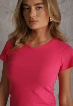 Różowy T-shirt Basic z Bawełny Liaselle
