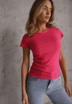 Różowy T-shirt Basic z Bawełny Liaselle