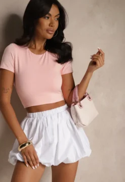 Różowy T-shirt Cropped z Wiskozą Efranessa
