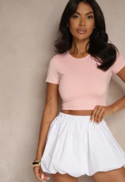 Różowy T-shirt Cropped z Wiskozą Efranessa