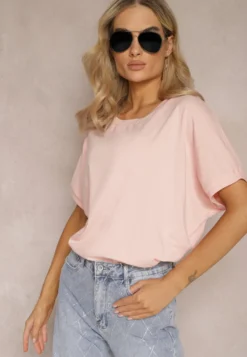 Różowy T-shirt Oversize o Przedłużonym Kroju Echinopa