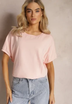 Różowy T-shirt Oversize o Przedłużonym Kroju Echinopa
