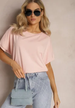 Różowy T-shirt Oversize o Przedłużonym Kroju Echinopa