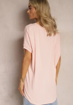 Różowy T-shirt Oversize o Przedłużonym Kroju Echinopa
