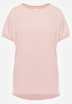 Różowy T-shirt Oversize o Przedłużonym Kroju Echinopa