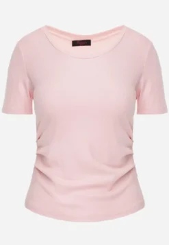 Różowy T-shirt w Prążki z Marszczeniami po Bokach Nedala