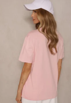 Różowy T-shirt z Bawełny z Nadrukiem Tellanis