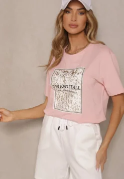 Różowy T-shirt z Bawełny z Nadrukiem Tellanis