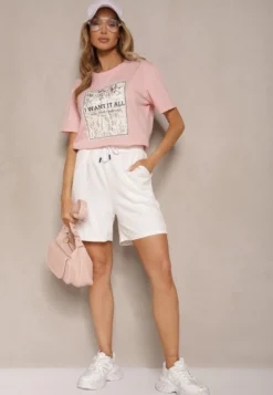 Różowy T-shirt z Bawełny z Nadrukiem Tellanis