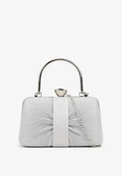 Srebrna Torebka Kopertówka z Marszczeniem i Metaliczną Nicią Lattimia