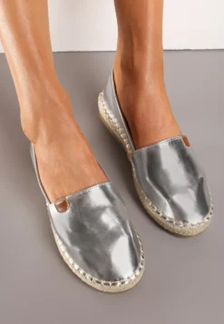 Srebrne Płaskie Casualowe Espadryle w Stylu Boho Lephea