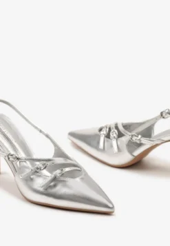 Srebrne Sandały na Cienkiej Szpilce z Regulowanymi Paskami Vianara