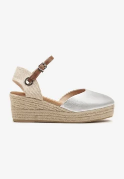 Srebrne Sandały z Plecionką na Koturnie w Stylu Espadryli Effilania