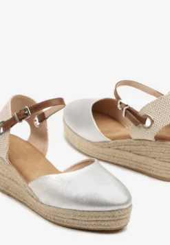 Srebrne Sandały z Plecionką na Koturnie w Stylu Espadryli Effilania