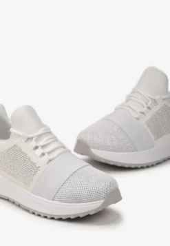 Srebrne Sneakersy Ozdobione Siateczką i Brokatem oraz Siateczką na Grubej Podeszwie Celandria